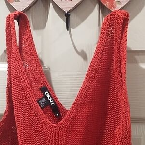 DKNY Red Knit Sleeveless Blouse